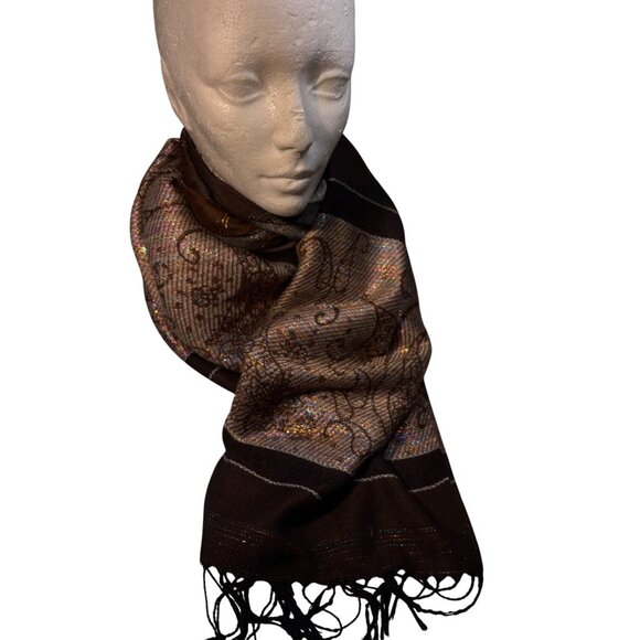 Pashmina Paisley Scarf Silk Pashmina Multicolor Scarf Fringe Sparkle 27x69" - Picture 2 of 9